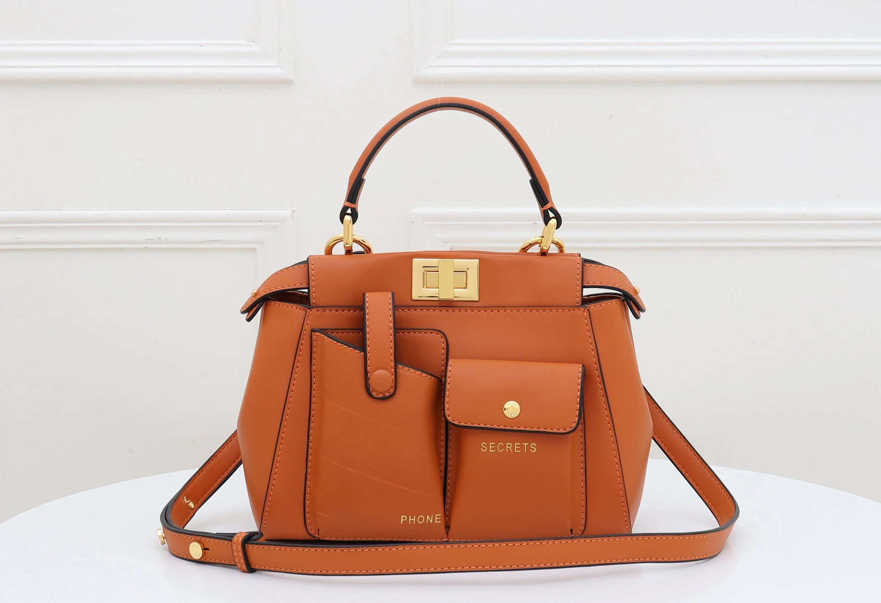 Genuine Leather Vintage Pleat Stitching Shoulder Bag Women High Quality Catwalk Show Fashion Two Pocket Designer Handbag Purse
