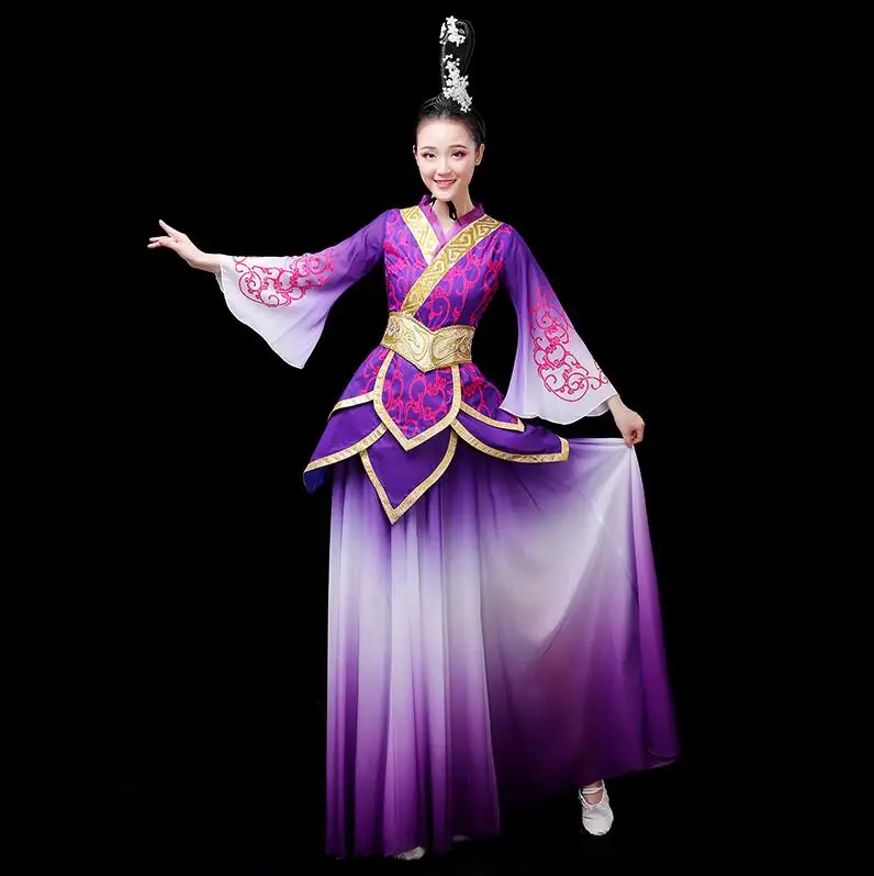 Hanfu женское элегантное и постепенное изменение цвета классическое Танцевальное представление древнее китайское винтажное платье феи Тан