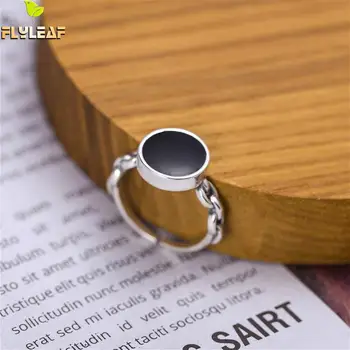 

Flyleaf Black Drip Glaze Round Real 925 Sterling Silver Rings For Women High Quality Fine Jewelry Femme Open Ring Vintage Gifts
