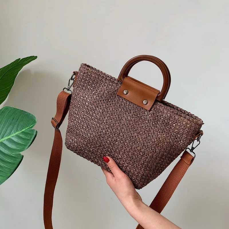 National Style Woven Shoulder Bag Ladies Acrylic Bracelet Handbag Casual Summer Quality Bag women - Цвет: D