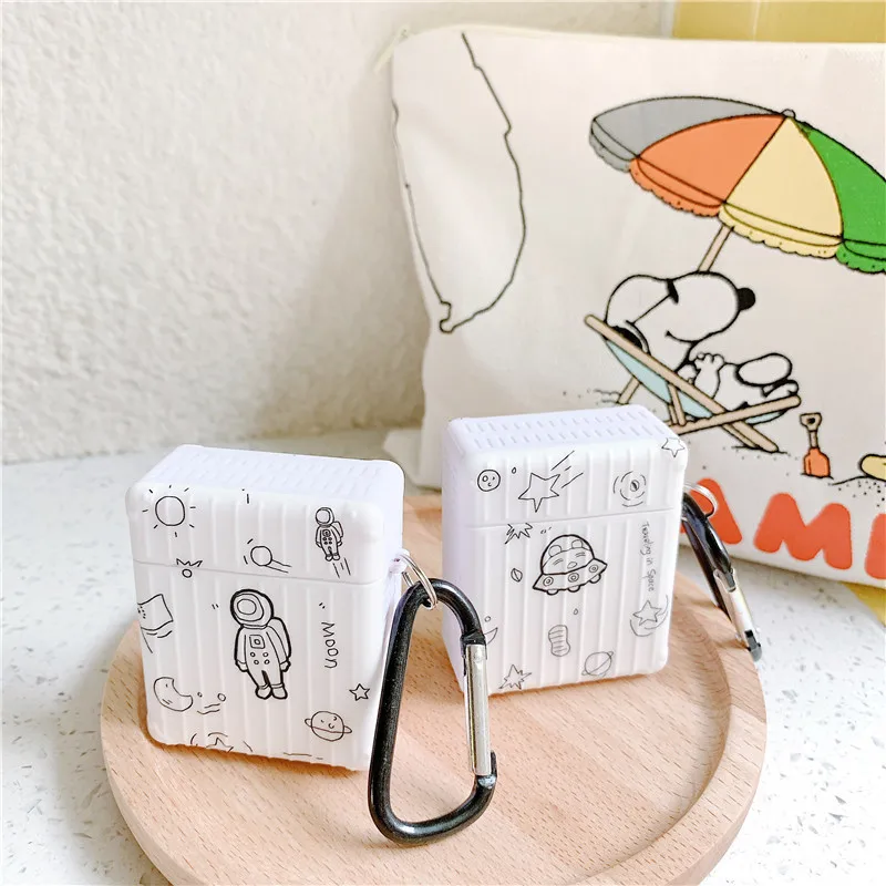 

cartoon flying saucer astronaut cartoon silicone wireless bluetooth headset protective case for Airpods 1 2 headset accessories