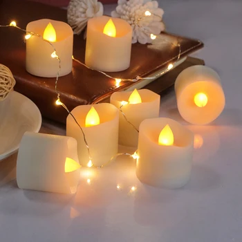 

12pcs LED Simulation Candle Flame Light Electronic Yellow Flicker Candle Model Lamp Concave Night Light Halloween Party Decor