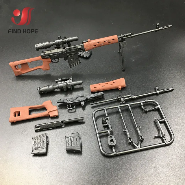 6Pcs/set 1/6 AWM MK14 DSR PSG-1 SVD TAC Sniper Rifle Weapon Assembly Toy Gun Model For Action Figure 5