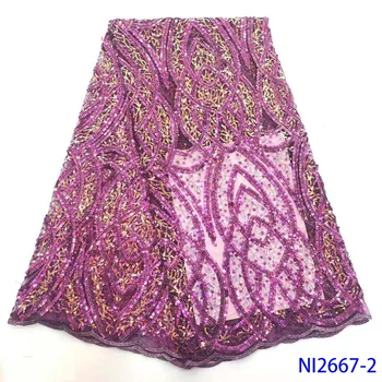 

African French Lace Fabric High Quality Embroidery Tulle Net Lace Nigerian Wedding Lace For Sequins Lace Fabric NI2667