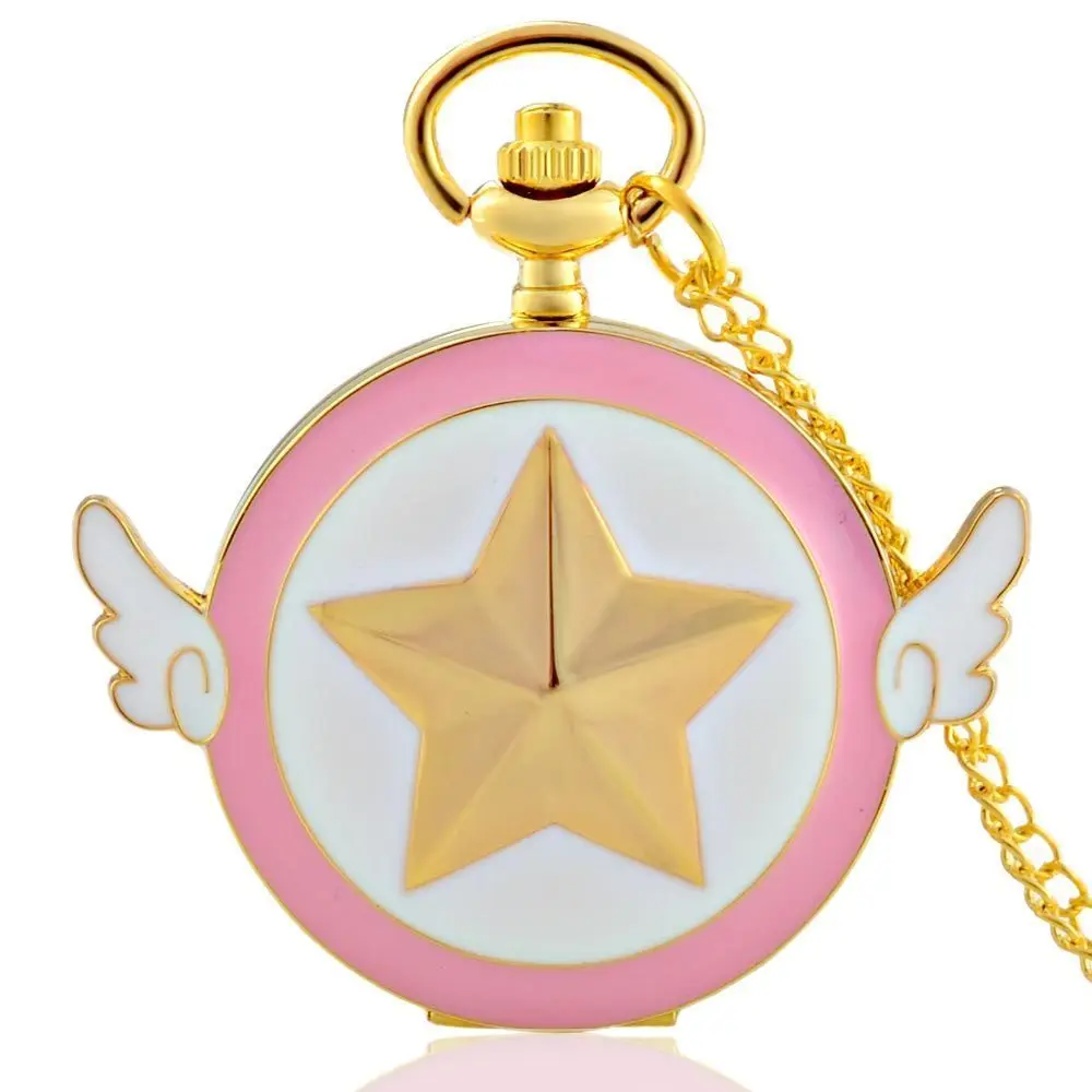 

IBEINA Gold And Pink Theme Full Hunter Quartz Engraved Fob Retro Pendant Pocket Watch Chain Gift