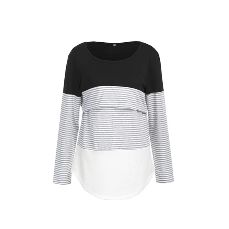 Pregnant Woman Stripe Split Joint Long Sleeve Lactation Nurse Jacket T Pity breast feeding dress off white maternity dress tops