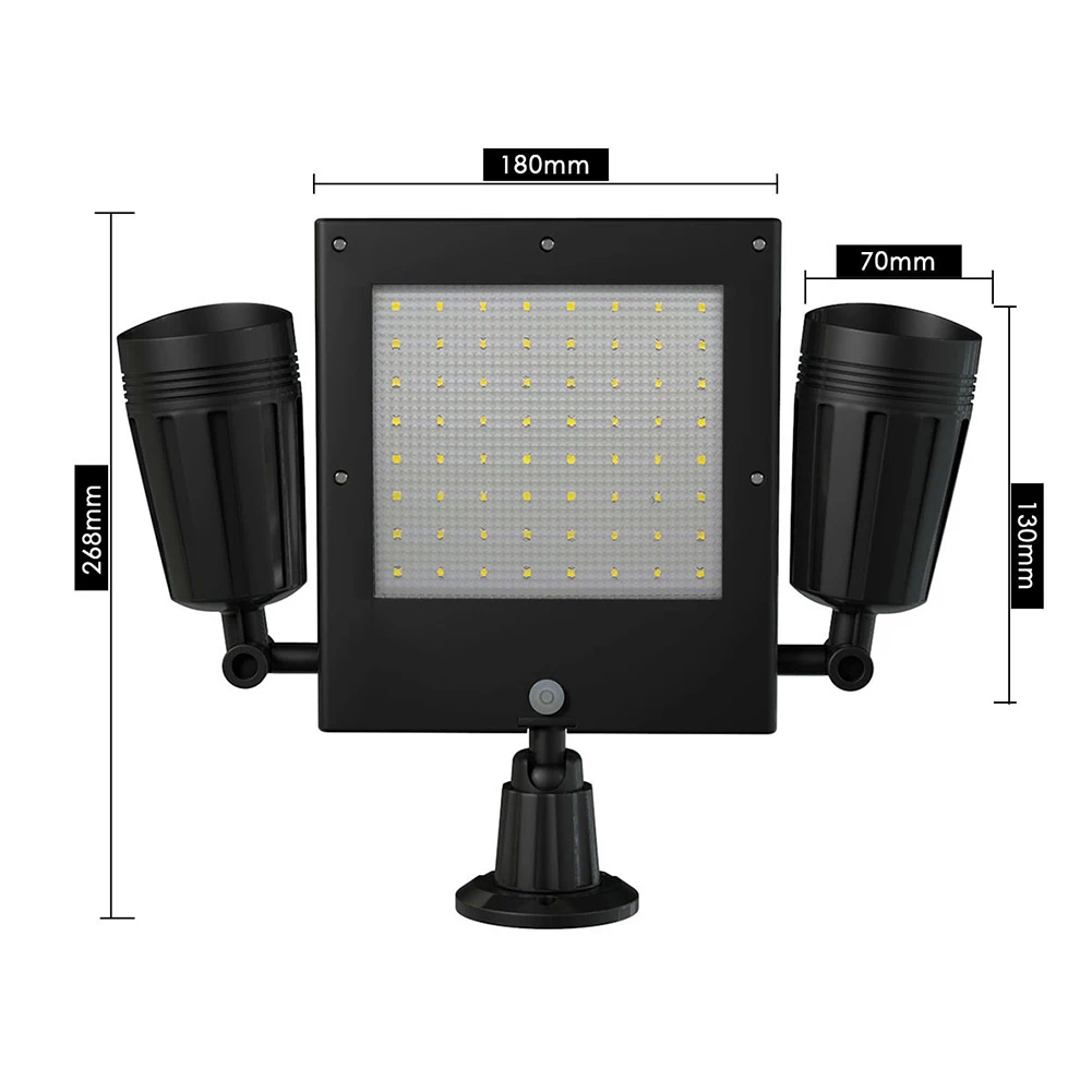 Street Heat Resistant Solar Powered Outdoors 76 LED Flood Light Wall Mounted Easy Install Garden Spotlight PIR Motion Sensor