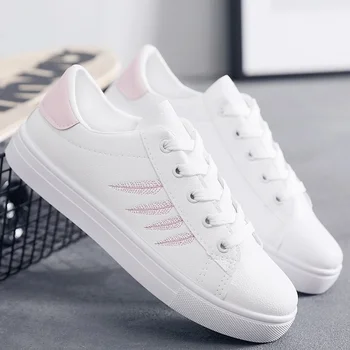 

Women Low Top Skateboard Sneakers Lace-up Casual Sneakers PU Leather Walking Shoes Breathable Running Sports Shoes