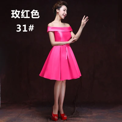 rose Red Vestidos de fiesta de noche Новое атласное платье трапециевидной формы с открытыми плечами бордового, зеленого, королевского, синего, фиолетового цвета, цвета шампанского, короткое платье подружки невесты - Цвет: rose Red