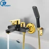 POIQIHY Black Golden Bathtub Shower Set Wall Mounted Gold White Bathtub Faucet Bathroom Cold and Hot Bath Shower Mixer Taps 1