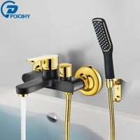POIQIHY Black Golden Bathtub Shower Set Wall Mounted Gold White Bathtub Faucet Bathroom Cold and Hot Bath Shower Mixer Taps 1