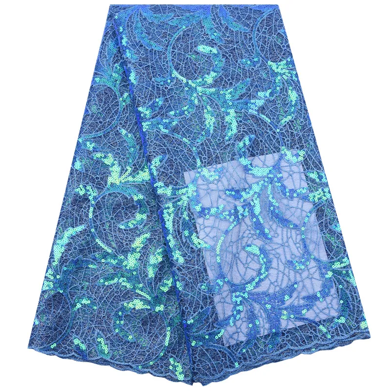 Kalume африканская Кружевная Ткань 5 ярдов небесно голубая Высококачественная