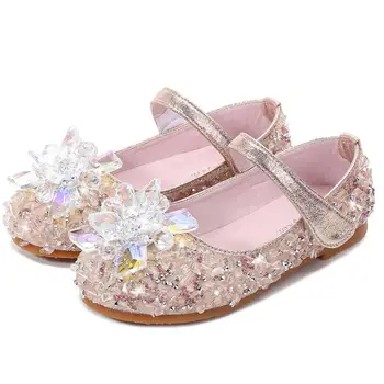 

Kids Leather Shoes For Girls Medium Big Children Flats Princess Crystal Rhinestone Shoes For Wedding Party Model Show 23-36 New