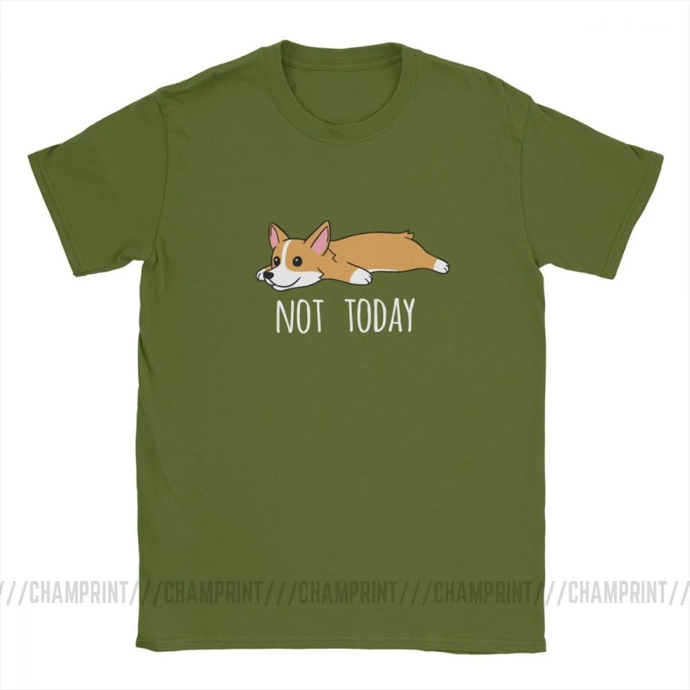 Мужские Забавные футболки с принтом "Not Today Corgi Dog", новинка, круглый вырез, короткий рукав, одежда из чистого хлопка, футболки с принтом размера плюс - Цвет: Армейский зеленый