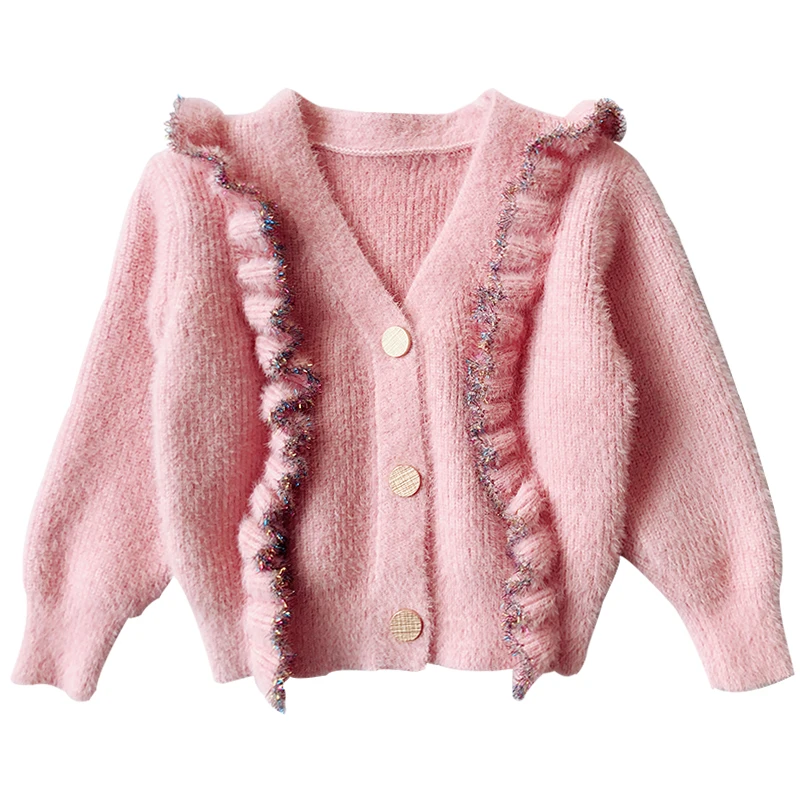 

Ruffles Kids Girls Clothes Teenager knitted Cardigan Sweater Single Breasted Children Sweater Cute Sweat Kids Knitted Clothes