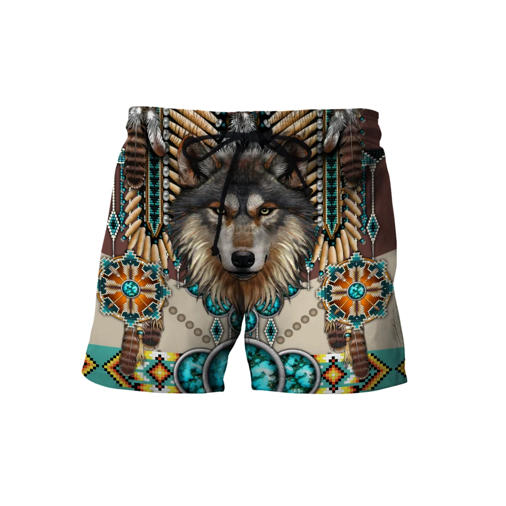 Wolf Native Indian 3D Printed Mens Shorts Unisex Streetwear Shorts Summer Beach Harajuku Casual Shorts DKD-05 Drop shipping