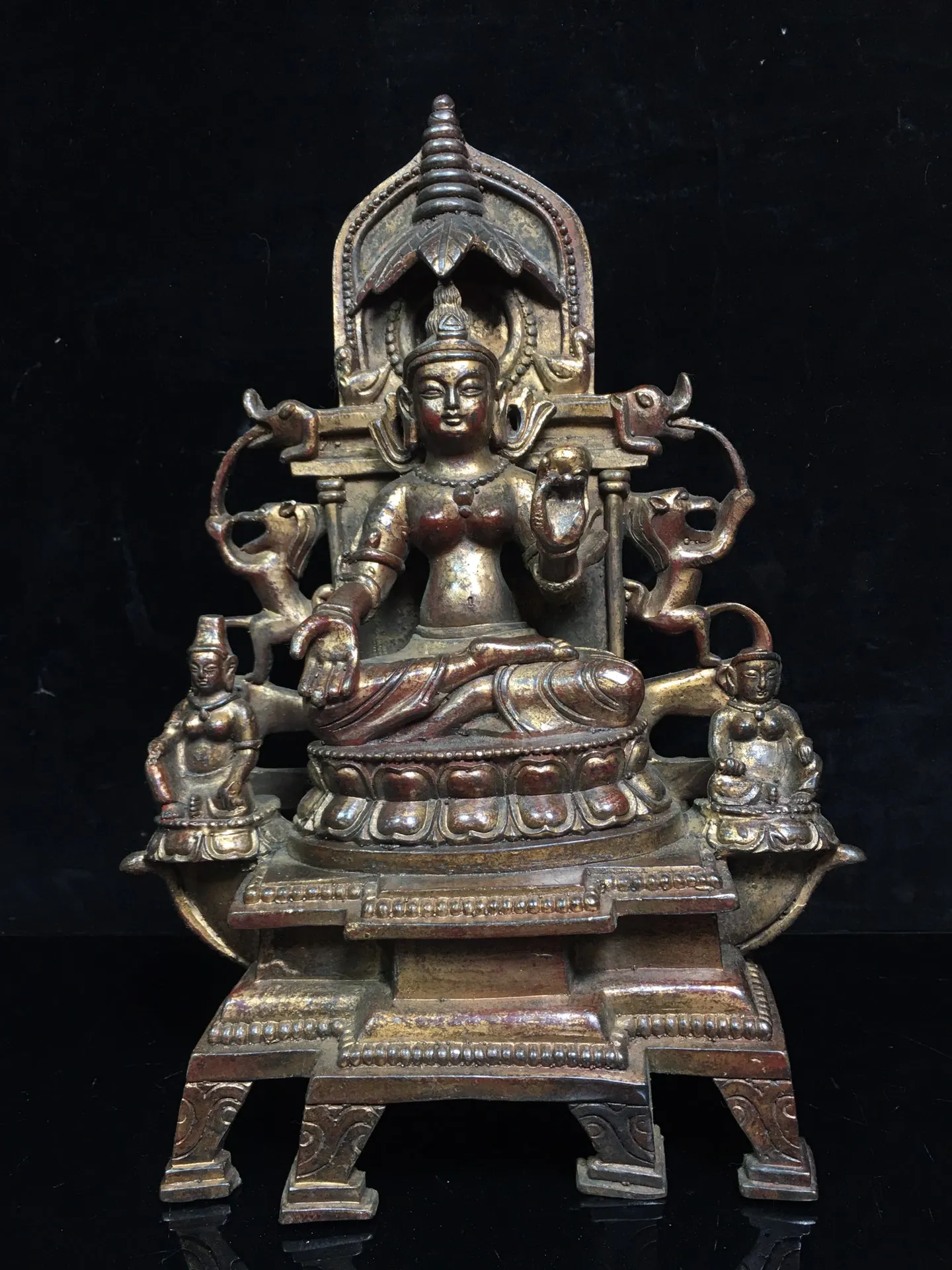 

11"Tibetan Temple Collection Old Bronze Cinnabar Peat gold Northern Wei Buddha Sitting Buddha Worship Hall Town House Exorcism