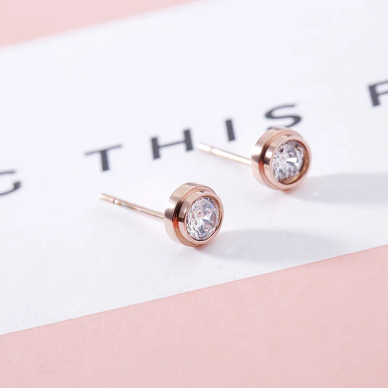 Простой мини инкрустированные Женская розовое золото серьги гвоздики из
