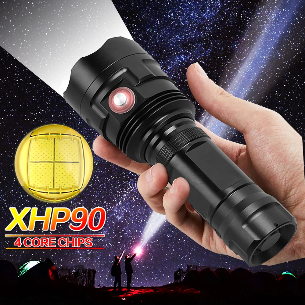 Высокомощный XHP90 USB Перезаряжаемый светодиодный фонарик мощный яркий