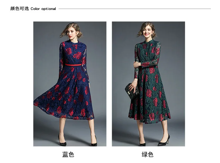 AliExpress, женское платье ранней весны, стиль, длинный рукав, средняя длина, высокая талия, кружевное платье, женская большая юбка