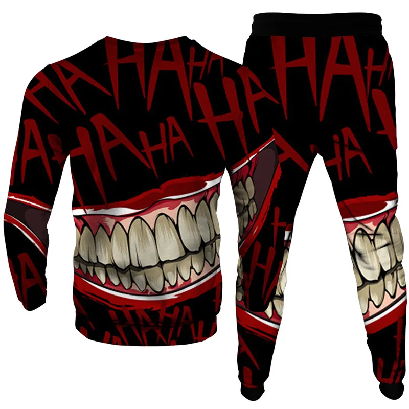 

New 3D T-neck Sweatshirt set mouth pattern digital full print 2-piece set