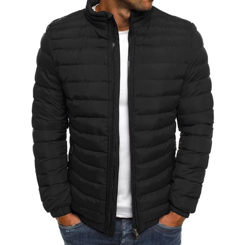 Приталенные теплые пальто осень зима мужские Легкие ветрозащитные складные теплые куртки одноцветные куртки верхняя одежда - Цвет: Черный