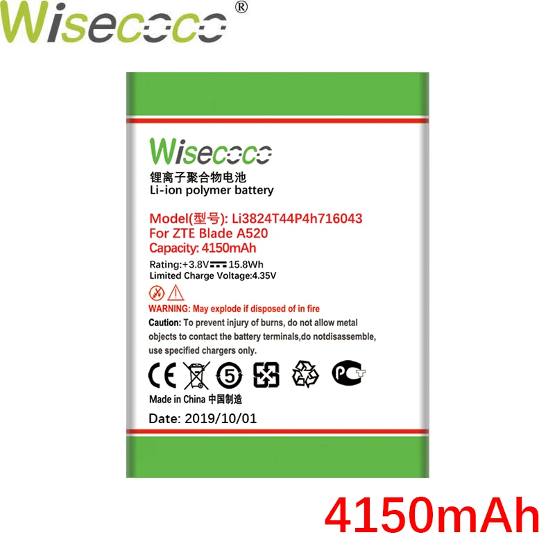 WISECOCO 4150mAh Li3824T44P4h716043 Battery For ZTE Blade A520 A521 BA520 A603 BA603 Phone Latest Production+Tracking Code WISECOCO 4150mAh Li3824T44P4h716043 Battery For ZTE Blade A520 A521 BA520 A603 BA603 Phone Latest Production+Tracking Code