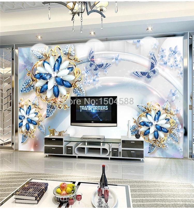 Personalizado mural papel de parede 3d estéreo azul jóias flor pintura sala estar tv sofá luxo decoração casa para paredes 3d 9 H8a8ad3371bfc4745be1adba66b115e03w