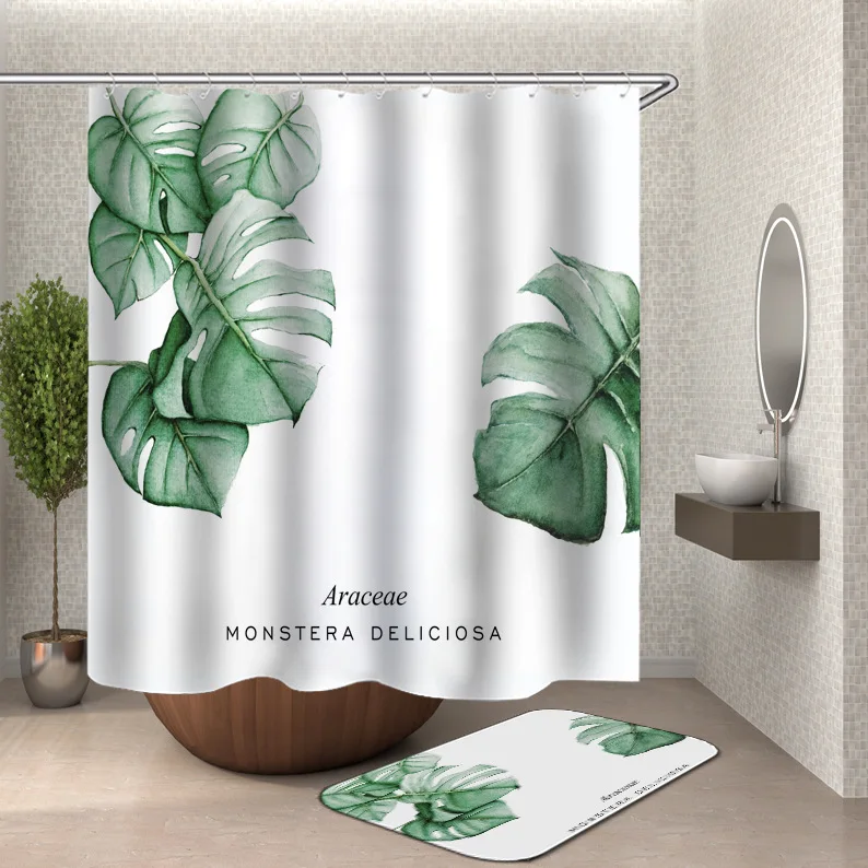 Shower Curtain, Bathroom Curtains Green Plant,Plants, Leaf, Leaves,Potted Plants,Hand Draw