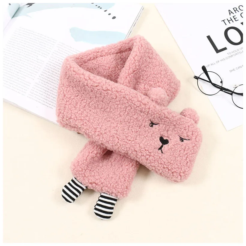 pink Милый плюшевый шарф с медвежонком для маленьких детей, Kawaii, Зимние флисовые теплые меховые шарфы для детей, Одноцветный шарф для мальчиков и девочек, теплый шарф - Цвет: pink