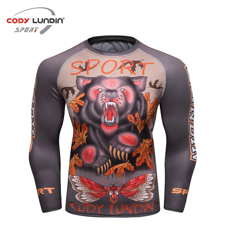 Рашгард Jiu Jusit футболка Mma мужские bjj gi боксерские Футболки с длинным рукавом Muay Thai футболки 3D Fightwear компрессионные для ММА колготки - Цвет: E