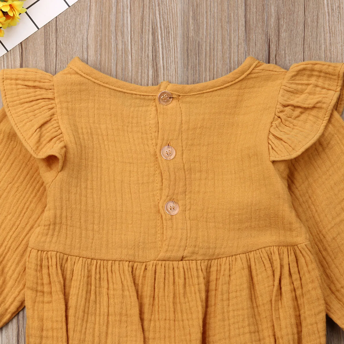 Emmababy Одежда для новорожденных девочек, кружевной комбинезон в стиле пэчворк с длинными рукавами и пуговицами и оборками, боди