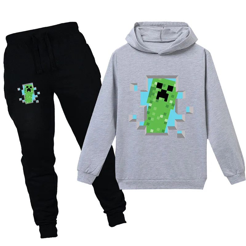 

Minecrafted Girls Boys Clothing Sets Children's Clothes Tops Hoodies Tracksuits Suits Black Cotton 2Pcs Sweatshirts+trousers4-16