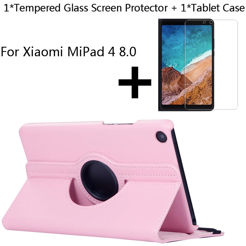 Для Xiaomi Mi Pad 4 8 чехол для планшета кожаный смарт-чехол с подставкой закаленное стекло Защита для экрана для Xiaomi Mi pad 4 8 дюймов Чехол - Цвет: PinkTP