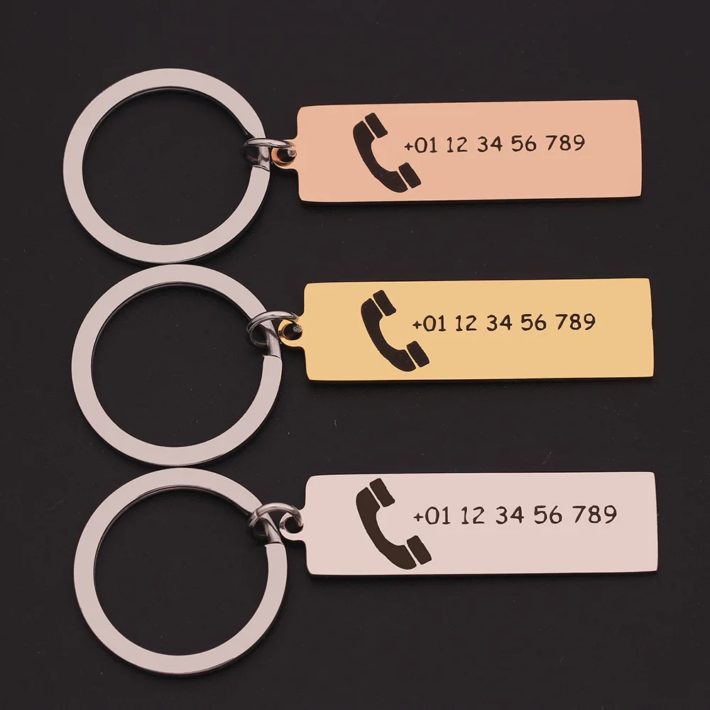 

MEIBEADS Custom Engraved Keychain Stainless Steel Personalized Gift Customized Phone Number Anti-lost Keyring Key Chain Ring