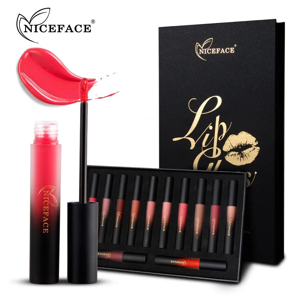 NICEFACE Рождество стиль многоцветный блеск для губ макияж наборы легко носить белье Матовая жидкая губная помада Водонепроницаемая блеск L0729