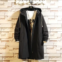 Осенняя Новая ветровка с капюшоном Мужская модная однотонная Повседневная японская длинная куртка Мужская Уличная Свободная куртка мужская одежда M-5XL