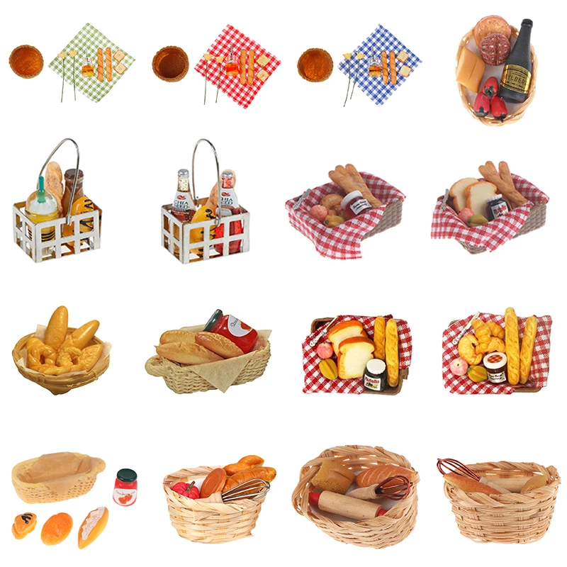 1 :6 /1: 12 Dollhouse Miniature Bread Basket Simulation Food Model Toys DollHouse Decoration Mini bread Dollhouse Food toy dollhouse miniature plate storage basket teapot model coffee shop menu powder holder mini gift box material pack bjd accessories