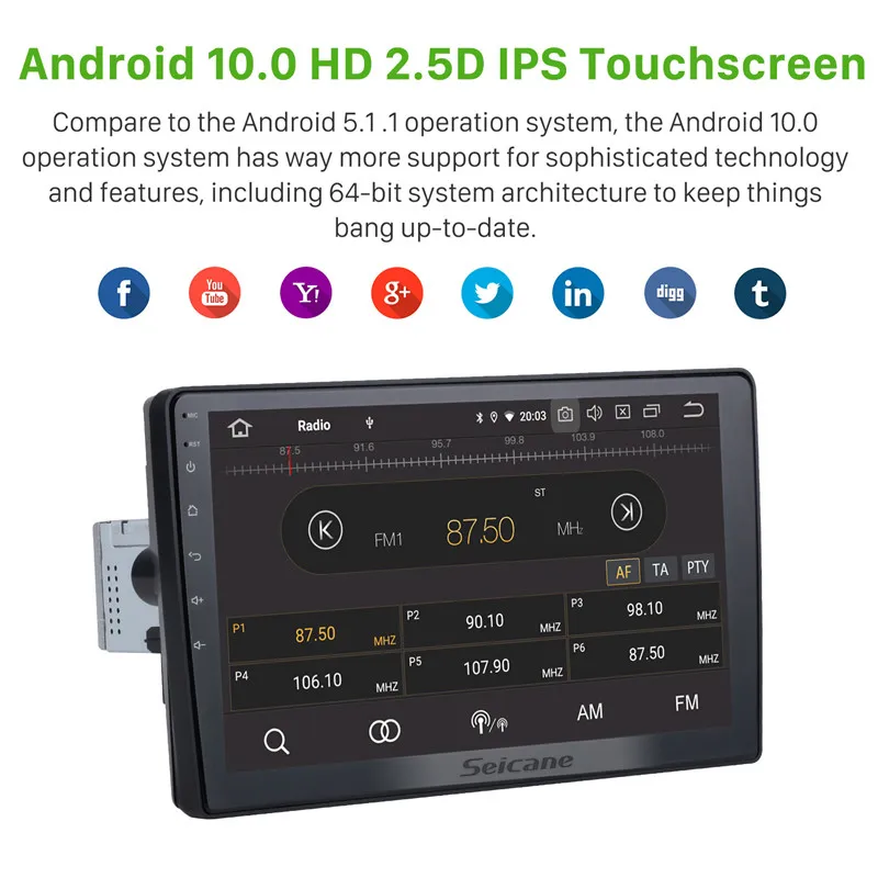 Автомагнитола Seicane 4 Гб ОЗУ Android 10 0 2.5D IPS экран Автомобильная магнитола аудио GPS