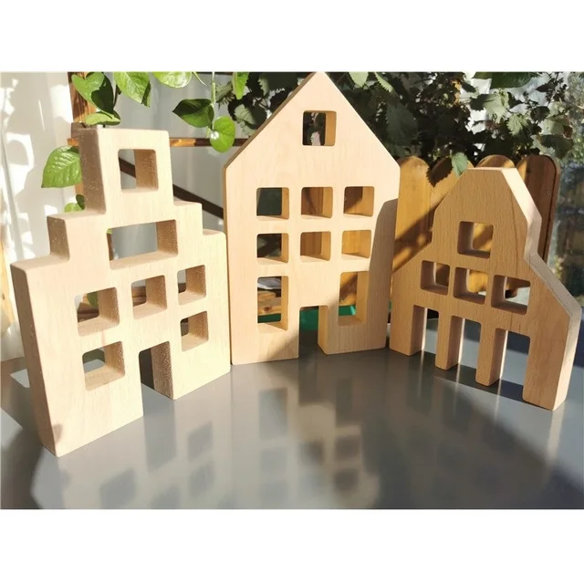 Kids Montessori Wooden Toys Large Dutch Wood House with Lucite Cube Creative Education Blocks Birthday Gift 3