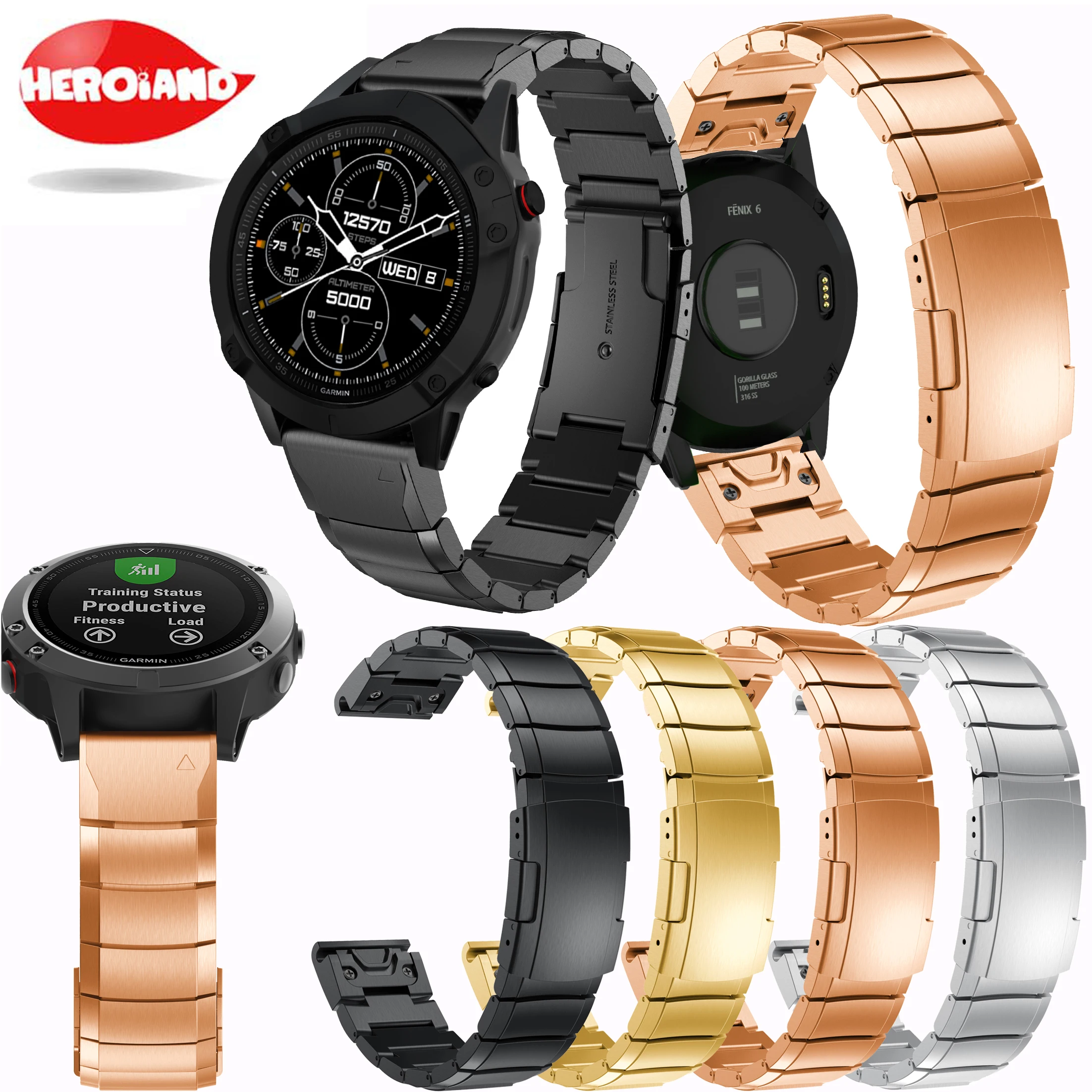 

Strap width 22mm smart accessory wrists straps quick release stainless steel fashion luxury wrist bands for Garmin Fenix 6 Bands