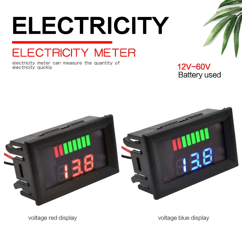 

0.56'' LCD Digital Voltmeter 12V 24V 36V 72V Battery Capacity Indicator Lead Acid Power Car Motorcycle Voltage Tester Detector