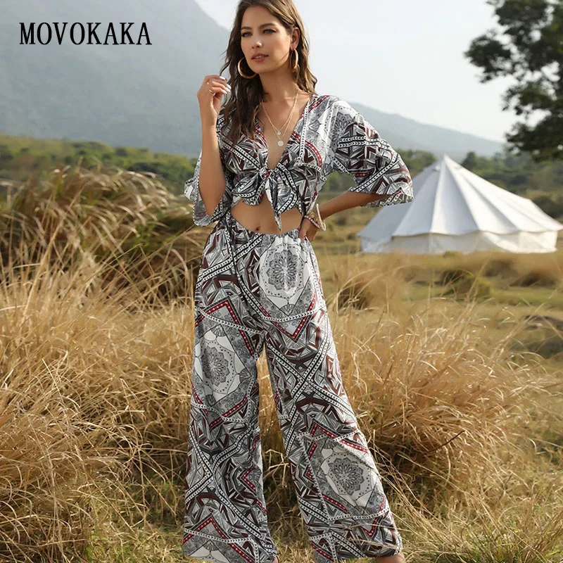 

MOVOKAKA New Boho Print Jumpsuit Women Plus Size Jumpsuit Women Summer 2020 Jump Suit Sexy Overalls For Women Jumpsuit Elegance