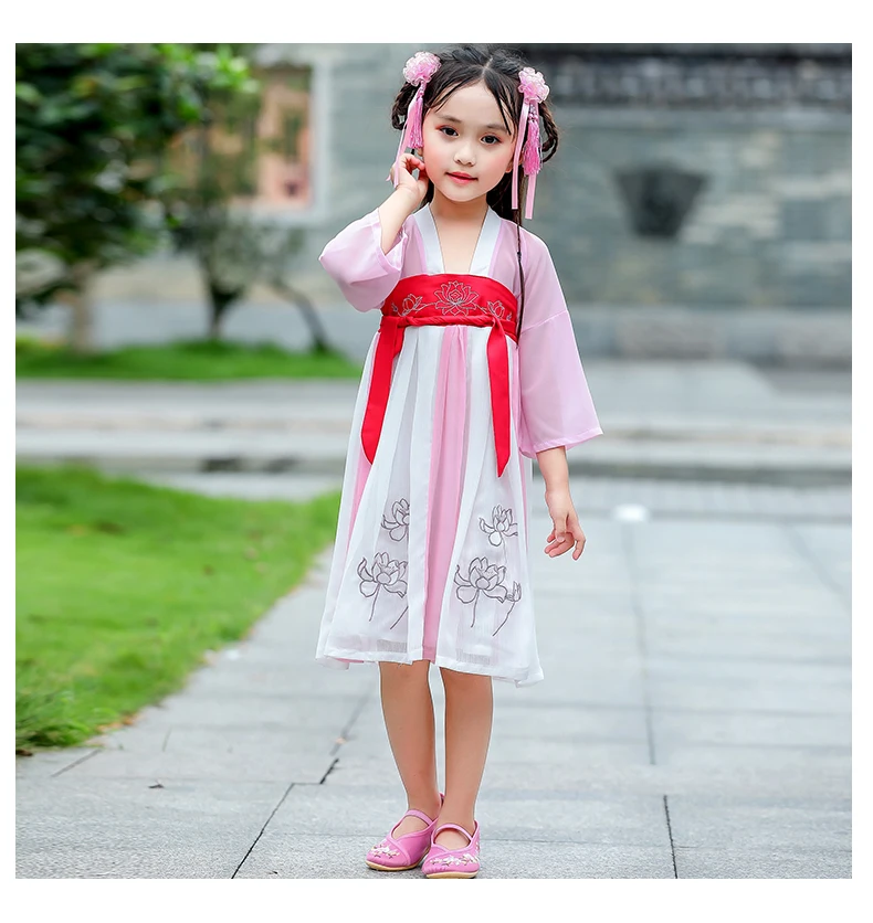 Китайский костюм, платье Hanfu для девочек, новая летняя одежда для детей, танцевальные костюмы в китайском стиле, древнее платье принцессы