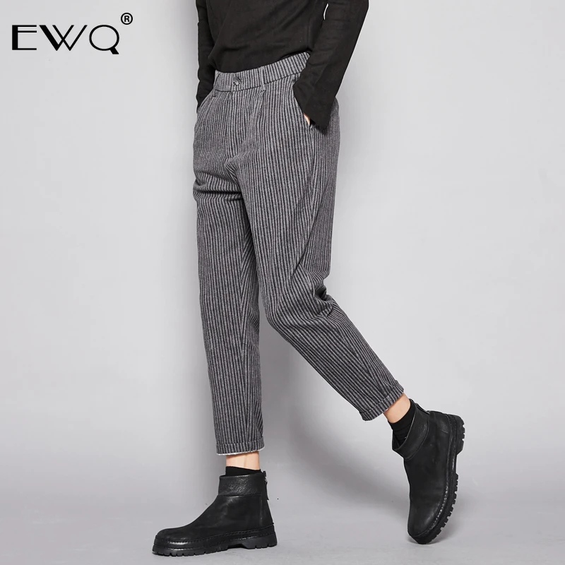EWQ/veinage, мужские брюки, английский стиль, серые, черные, в полоску, повседневный костюм, брюки, мужской стиль,, осень, зима, модная новинка 9Y0099