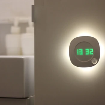 

Motion Sensor Night Light With Clock Battery Power PIR Sensor Two Lighting Color Adjustable Brightness Magnet Night Lamp