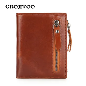 

GROJITOO Genuine Leather wallet men's short wallet multi-functional zipper bag oil wax cowhide wallet