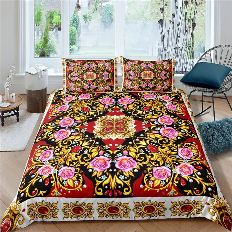 Home Living Luxury 3D Golden Flower Bedding Set Comfortable Duvet Cover Set Kids Bedding Set Queen and King EU/US/AU/UK Size 