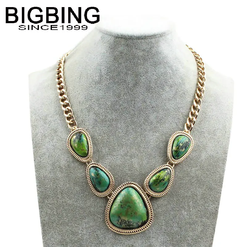 V273 BigBing Модная бижутерия Модная Золотая цепочка с зеленым акриловым камнем короткое ожерелье женские модные цепочки ожерелье высокое качество