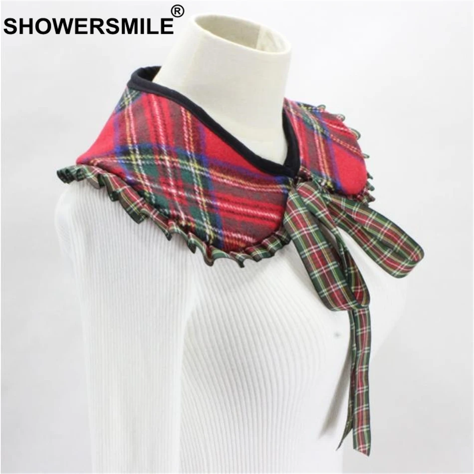 SHOWERSMILE женский Поддельный Воротник Красный клетчатый шерстяной съемный воротник